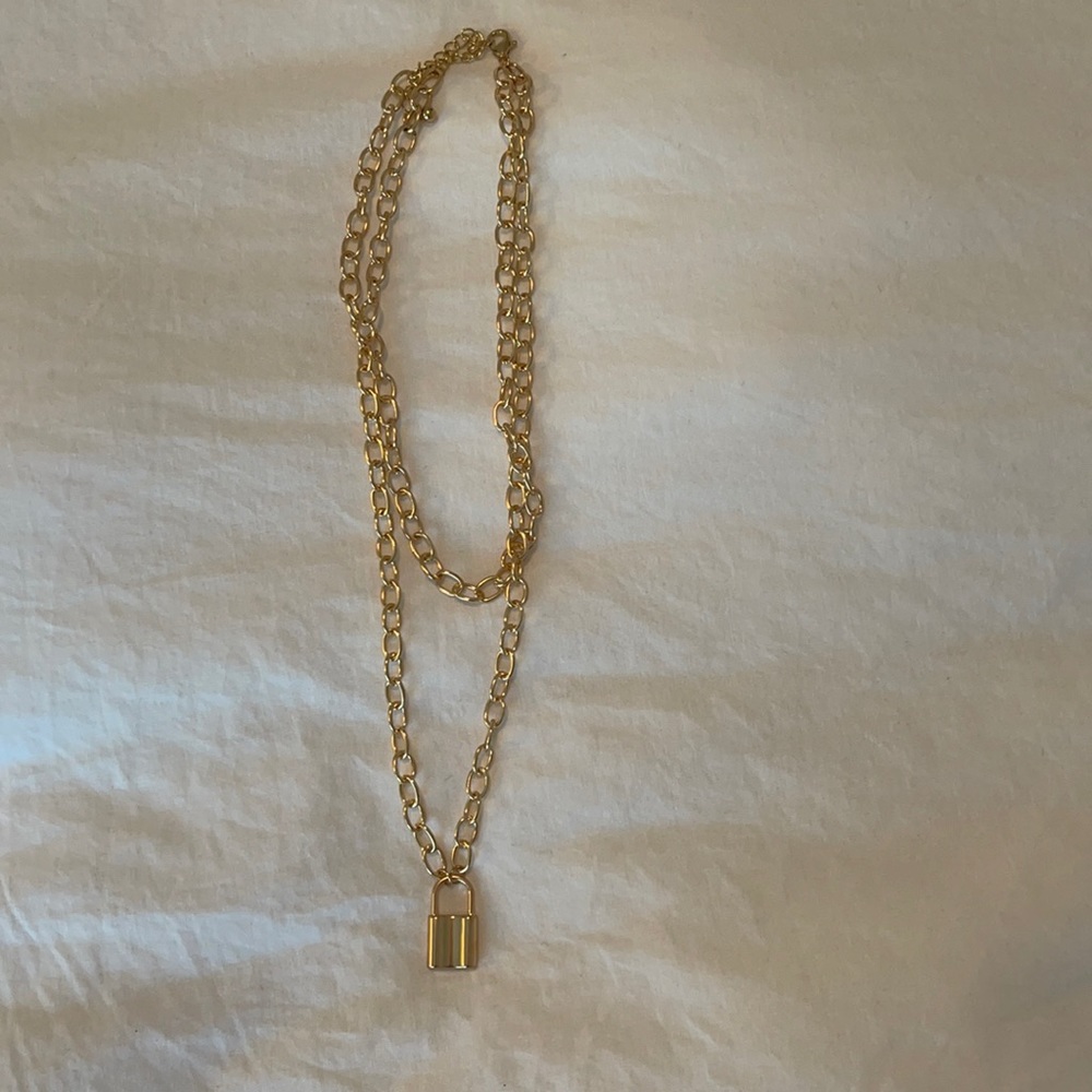 Princess Polly Gold Necklace w lock detail